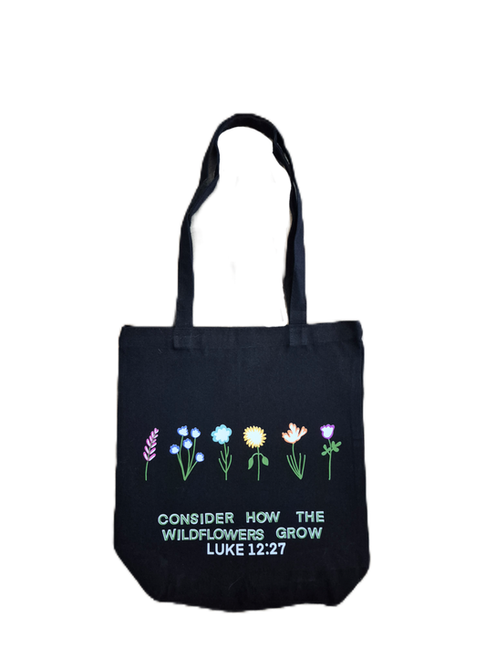Luke 12:27 Wildflowers Tote Bag